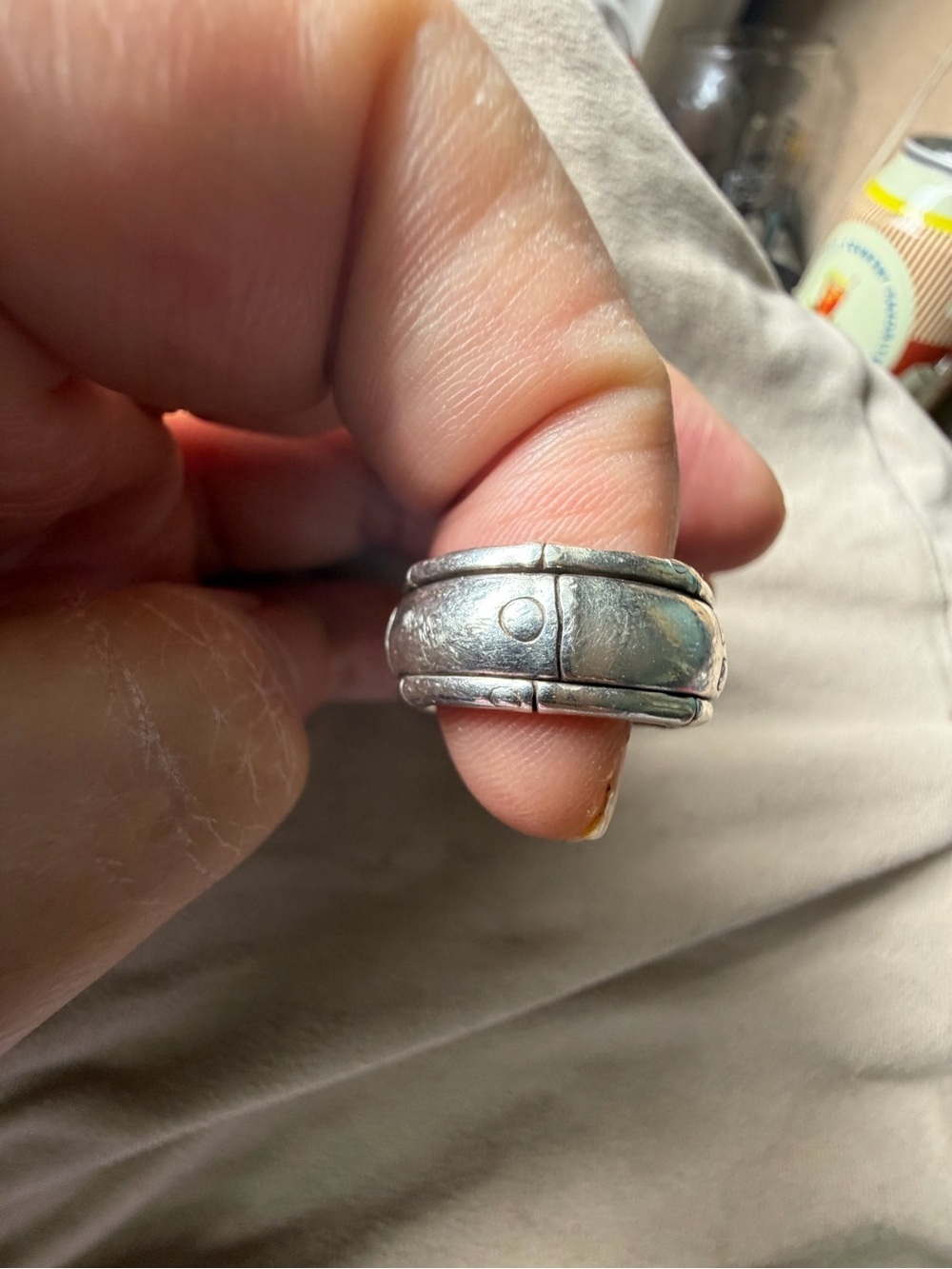 Chunky Spinning Bamboo Silver Ring Size 7
